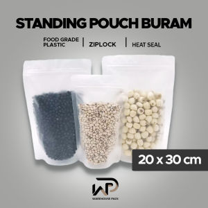 ( 50 Pcs ) Standing Pouch Buram 20 x 30 cm | Matte Ziplock | FROSTED Standing Pouch | Plastik Klip Matte Doff | Standing Pouch buram
