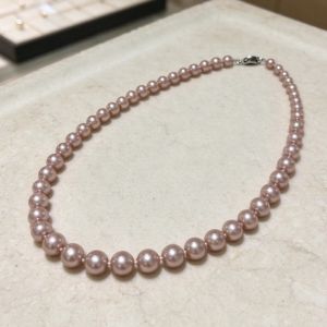Women Light Purple 17"9-10mm Nearly Round Pearl Necklace Smooth Surface with Natural Growth Lines Classic Jewelry Gift