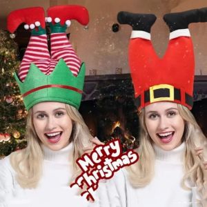 STKE แถบลายทาง หมวกกางเกงกวางซานต้า นุ่มนุ่มๆ สีแดงเเดง หมวกตัวตลกคริสต์มาส หมวกคริสต์มาสขาลายทาง ตุ๊กตาผ้าพลัฌ หมวกคริสต์มาสกางเกงสีแดง สำหรับเด็กๆ