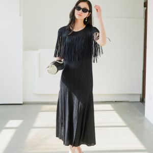3761 One Size (45-75kg) Summer Sanzhai Pleated Tassel Long Pleated Dress