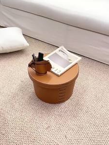 FFBH Faux Leather Material Storage Bucket Minimalist Round Organize Basket Lid Dustproof Storage Bin Indoor Home Collection Supply 8K3Q7