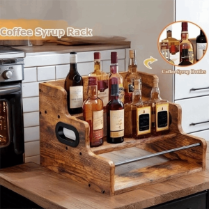 CHARMHOME Desktop Coffee Syrup Rack Wooden 3 Tier Wine Storage Stand  Space-saving Bar Drink Holder For Coffee Bar Kitchen