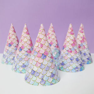 6pcs Mermaid Birthday Hat Paper Cap for Kids Birthday Party Decorations
