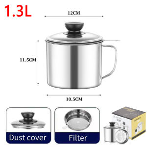 1.3L Stainless Steel Oil Strainer Pot with Lid Filter Cooking Oil Container Jug Grease Filter