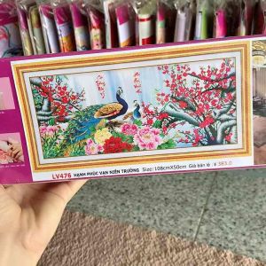 [ FREESHIP MAX]Tranh đính đá đôi công hạnh phúc vạn trường niên lv476 KT 108x50cm[ TRANH HÀ ĐOÀN]