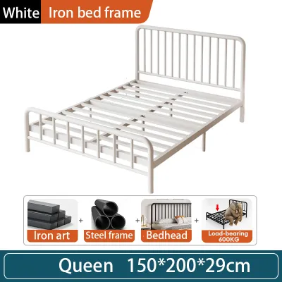【In Stock-ships within 24H】Metal Bed Frame Heavy Duty Iron Bed Frame Queen/King Size Metal Bed Katil Besi Anti-Rust & Sturdy Powder Coated Minimalist Design for Hostel/Home (Black/White) 高級鐵藝床架 铁架床