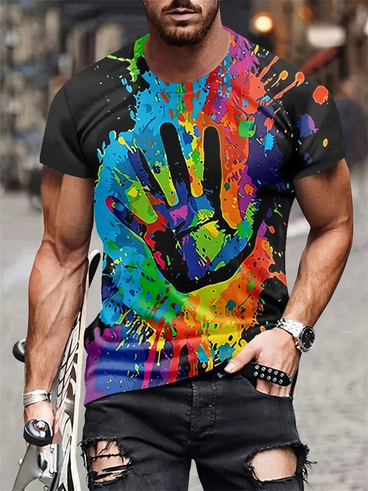 Fashion Music Art Color Neon Graffiti 3D Tshirts For Men Casual