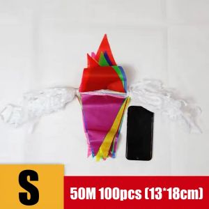 HOMEMORY 100M 150pcs Triangle Flags Colorful Fiesta Flag Rainbow Pennant Banner Celebrate Party Decor