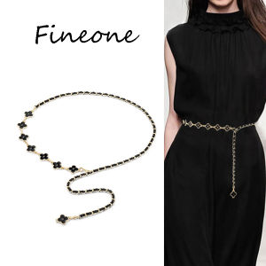 Women Waist Chain Luxury Designer Elegant Two-Sided Flower Metal Waistband Thin Waist Chain Fashion Dress Belt Decoration