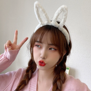 Plush Rabbit Ears Headband for Women Girls Cute Bunny Ear Headwear Party Favor Costume Accessory for Halloween Christmas