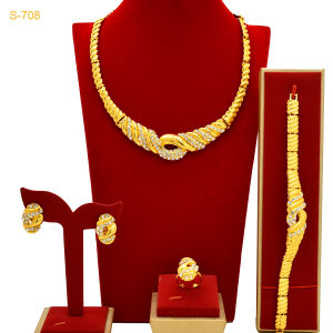 Mây Vỏ Sò 24K Kim Cương Vàng Kim Cương Dubai Vàng Cô Dâu Vòng Cổ Bông Tai Vòng Tay Nhẫn Bộ Trang Sức