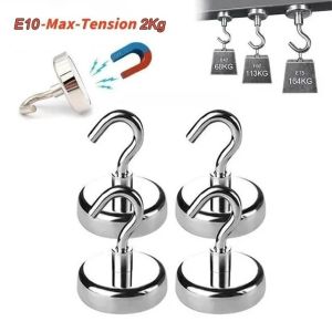 4 Pcs Magnetic Hook Strong Neodymium Hold Up To 34kg 5Pounds Diameter 20mm Magnets Quick Hook For Home Kitchen Workplace