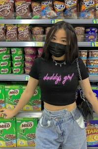 kaos Crop Top Korean Style Katun Tebal Kekinian