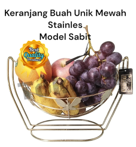 Keranjang Buah Unik Mewah Stainles Gold Emas Model Sabit B02 / Bistro / Stainless