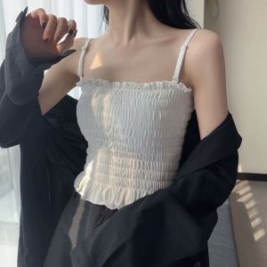 SHUFU 2112 korean halter tops for women sleeveless top elasticity off shoulder cotton croptop plain tanks camisole tops