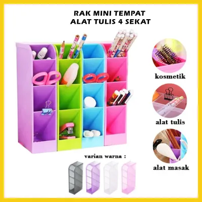 Rak Mini 4 Sekat / Tempat Penyimpanan ATK Pena Pensil Pulpen Gunting Sendok / Kotak Organizer