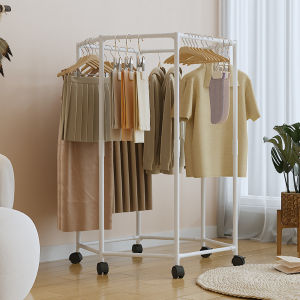 360° Rotating Clothes Rack Floor Standing Drying Rack Clothes Hanging Rack Round Thickened Rotating Clothes Rack with Wheels Metal Laundry Rack for Bedroom Laundry Room Household