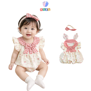 [Tặng turban] Jumpsuit 3-10kg Hi.Bé Body cánh tiên đính nơ chất đũi hàn mát LT046