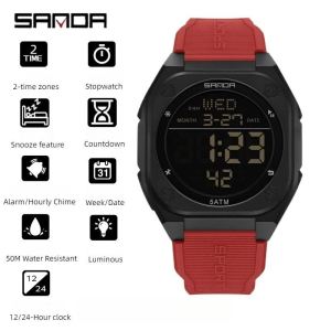 SANDA Watch For Man Original Multi-Function Dual-Display Sports Watch 8 Colors/HD Luminous/Dual Time/Snooze Alarm/Stopwatch/Calendar/5ATM Waterproof/Boyfriend Gift