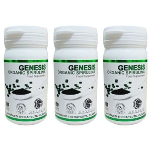 3 Bottles of Genesis Spirulina 250mg / 150 Tablets / 75 Grams with Probiotics  Antioxidants Phycocyanin Recommended by Doctors