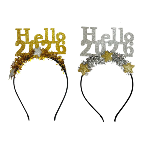 Festival Theme Glitters Headpiece Sparkling Hello 2026 Star Decoration Headbands For New Year Party Gathering Photography