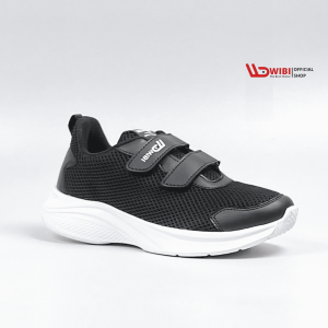 Wibi Sepatu Anak Laki laki Wanita Perekat Sekolah SP51-02 Hitam Putih Size 35 36 37 38