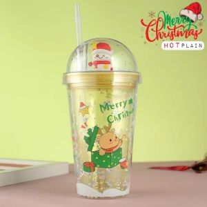 Botol Tumbler Aesthetic Minuman Edisi Christmas Natal Santa Lucu 450ML Dengan Penutup & Sedotan FHLC