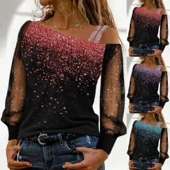 Zipper Loose Round Tops T-Shirt Long Blouse Women Neck Casual Print Sequin  Splice Long Sleeve Shirts for Tall Women : : Clothing, Shoes 