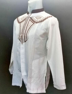 Baju Muslim Koko Motif Bordir Depan Santun Lengan Panjang Premium Murah Sahaja