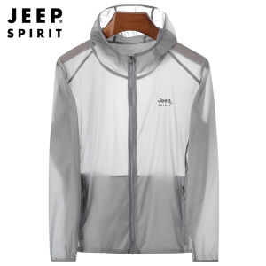 JEEP SPIRIT Sunscreen Clothing Mens Hooded Jacket Summer New Ice Silk Breathable Lightweight Coat Oversized Fishing Quick Drying Outdoor Cycling and Climbing
