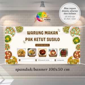 Cetak Spanduk Banner Kuning dan Hijau Illustratif Modern Spanduk Promo Makanan Aneka Jajanan