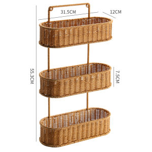 Rattan Wall Mounted Storage Rack Plastic Rattan Basket Suitable For Home Kitchen And Bathroom Storage
