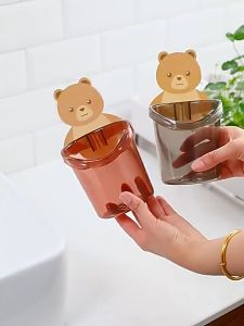 1pc Wall Mounted Toothbrush Holder Cartoon Bear Toothbrush Cup Perforation-Free Bathroom Organizer