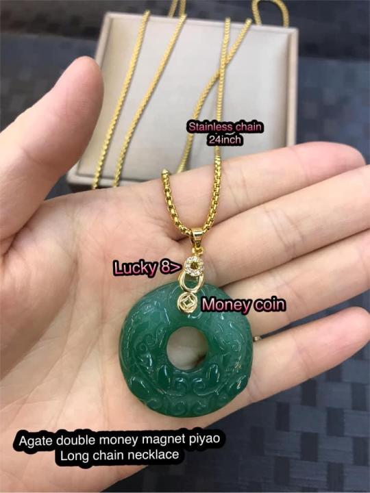 double lucky agate double money magnet piyao long chain necklace