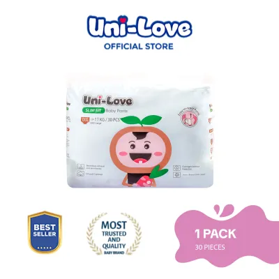 UniLove Slim Fit Baby Pants 30s (XXX-Large) Pack of 1 - Hypoallergenic | Super Absorbent | Ultrasoft | Neutralizes PH Level | Double Leakguard | Pants type | Breathable