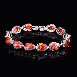 SEQUITO Perfect Waterdrop Cut AAA Cubic Zirconia Pave Setting Silver Plated High Quality Tennis Bracelet Bangle Jewelry for Women Weding Party B122