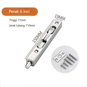 Slot Pintu Stainless 6/8/10 Inch – Recessed Grendel Dekkson & Anti Karat untuk Pintu Dobel + Aksesoris Bangunan & Hardware Pintu