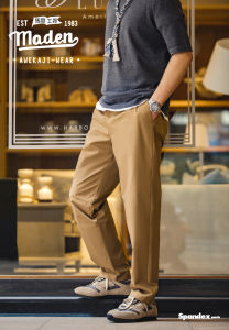 MADEN brand tooling style 2024 autumn new men youth college style Japanese retro straight mid-waist casual pants four-sided micro-elastic boy elastic waist drawstring men trousers