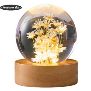 【HOT】 Flower Crystal Ball Night Light Cute Night Light Forever Flowers Crystal Ball Light Gifts for Men Women Kids Boys Girls