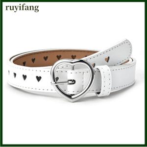 ruyifang เข็มขัดหนังเทียมสำหรับเด็กเข็มขัดคาดเอวมีหัวเข็มขัดหัวใจสีพีชน่ารักสำหรับเด็กผู้หญิง