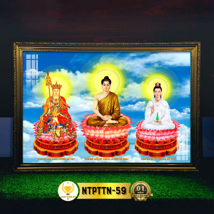 Tranh Ta Bà Tam Thánh Ngồi Có Đèn CHÂN THIỆN MỸ, Treo Tường Trang Trí ...