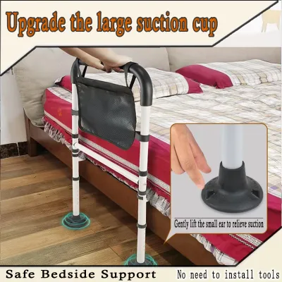 Bed Assist Rail Adult Bedside Standing Bar for Seniors Elderly Handicap Kid - Fit King Queen Full Twin Adjustable Fall Prevention Safety Handle Guard Long Hand Bedrail Grab B