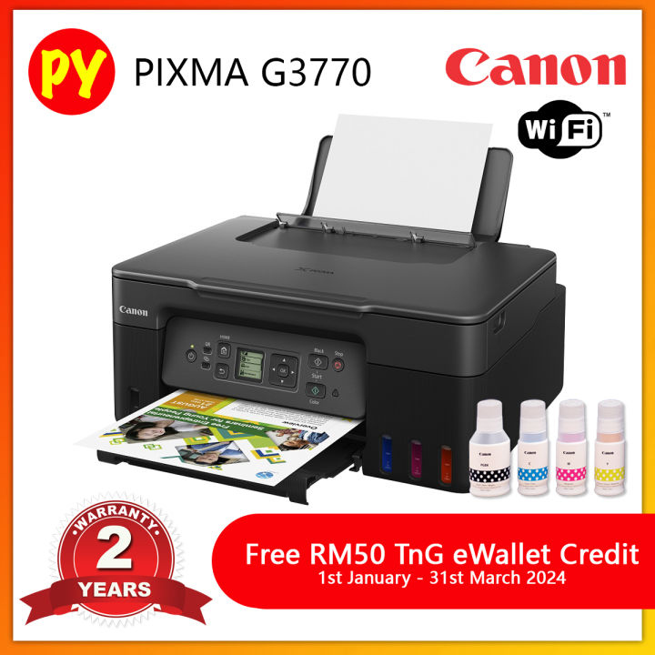Canon Pixma G3770 Print Scan Copy Wifi Refillable Ink Tank Printer Using Ink Gi 71 Gi71s 2555