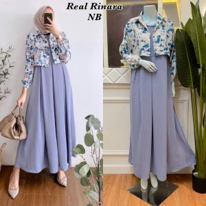 K-FASHION Gamis Terbaru Kekinian Viral 2in1 Outer Rayon Cringkle Airflow Kombinasi Ceruty Baju Muslim Wanita Lebaran Rinara