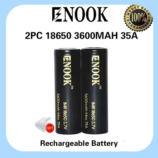 Enook 18650 3600mah 35A Li-ion Rechargeable 3.7V Battery (2Pcs ...