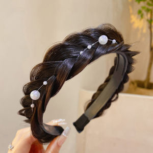 CHARM  Wig Bertepi Kepang Bando/Ikat Kepala Putar Mutiara Wanita Tulang Tangan Kepala Lingkaran Penataan Rambut Aksesoris Kepala Aksesoris Rambut Hadiah Gadis