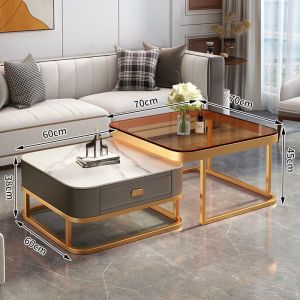 SUPfurniture Rock Plate Glass Coffee Table Luxury Modern Home Living Room Iron Coffee Table TS0D