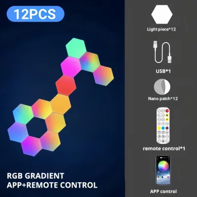 6PCS/12PCS RGB Light DIY Wall Light Aurora Hex Panels for Computer Game Room with Remote Control