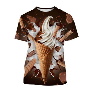 [Local Stock] VCC 3D Printed Ice Cream T-Shirt For Men Chocolate Dessert Pattern Tees Summer Casual Loose O-Neck Short Sleeve Tops Kids Tee Shirts