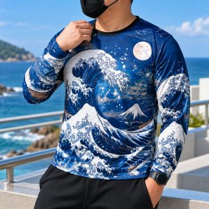 Mens Plus Size Japanese Wave Graphic Long Sleeve Quick Dry Motorcycle Sports Jersey LA011